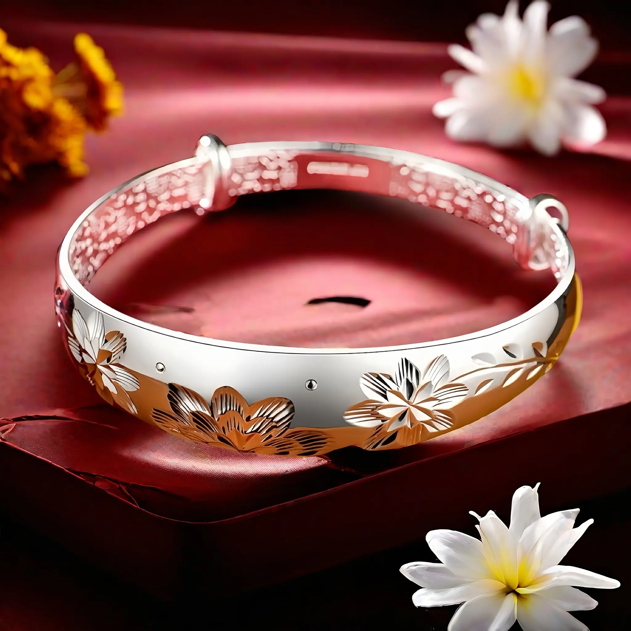 Silver S999 Bracelet Sterling Silver Bracelet Womens Push and Pull Bracelet Mother's Style Adjustable Size Mother's Day Gift Silver