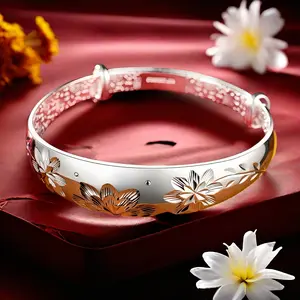 Silver S999 Bracelet Sterling Silver Bracelet Womens Push and Pull Bracelet Mother's Style Adjustable Size Mother's Day Gift Silver