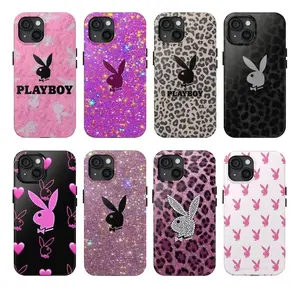 Retro leopard print pink Playboy phone case, compatible with iPhone 17/16/15/14/13/12/11 Pro Max/Plus and Samsung Galaxy S23FE/22/23/24/25.