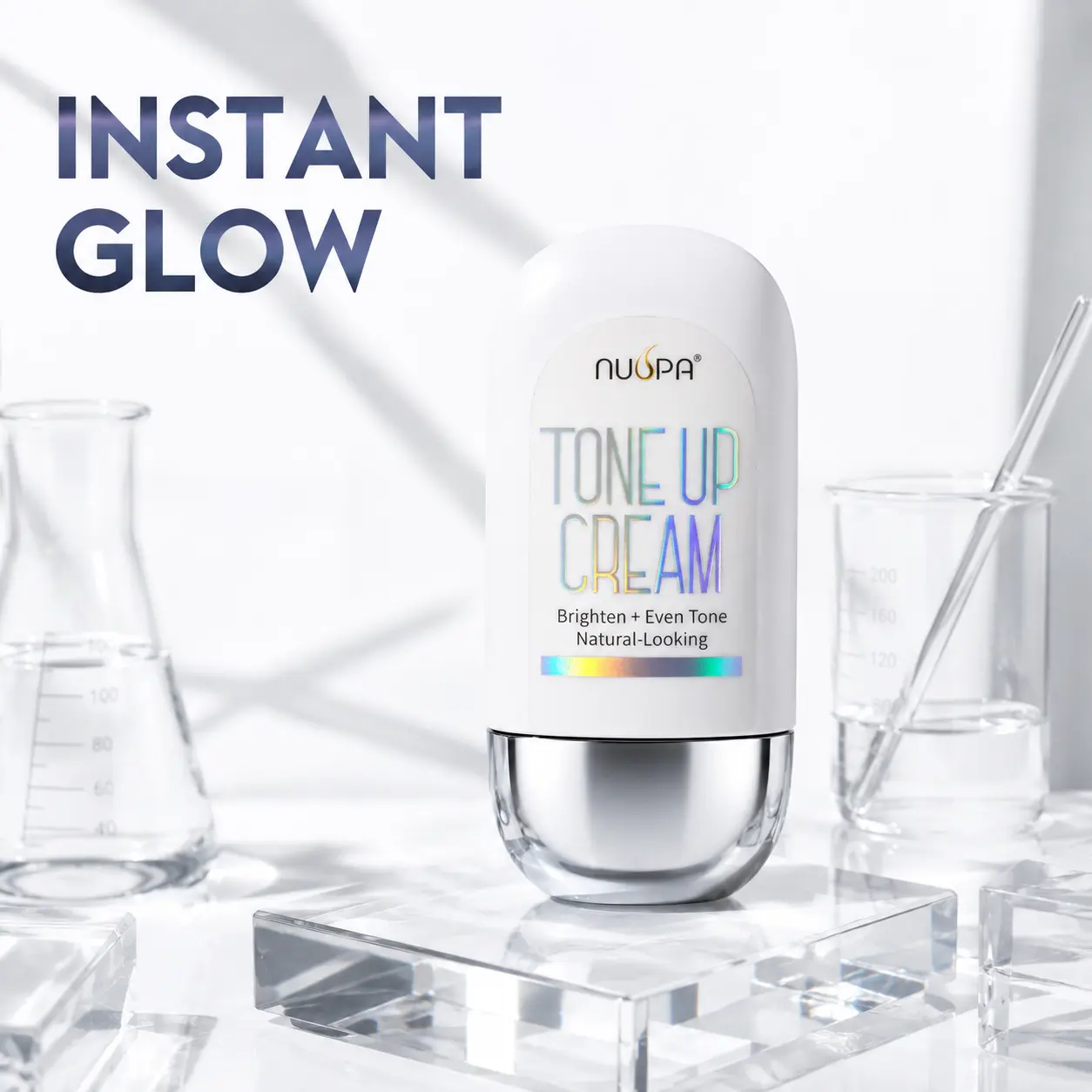 Tone Up Cream for Instant Brightening and Even Skin Tone - Natural Looking Glow with Hyaluronic Acid & Panthenol - Blurs Pores and Enhances Complexion - Lightweight Non-Greasy Daily Face Moisturizer - 1.69 fl oz (50ml), Bottle, 3-In-1 Tone Up Cream