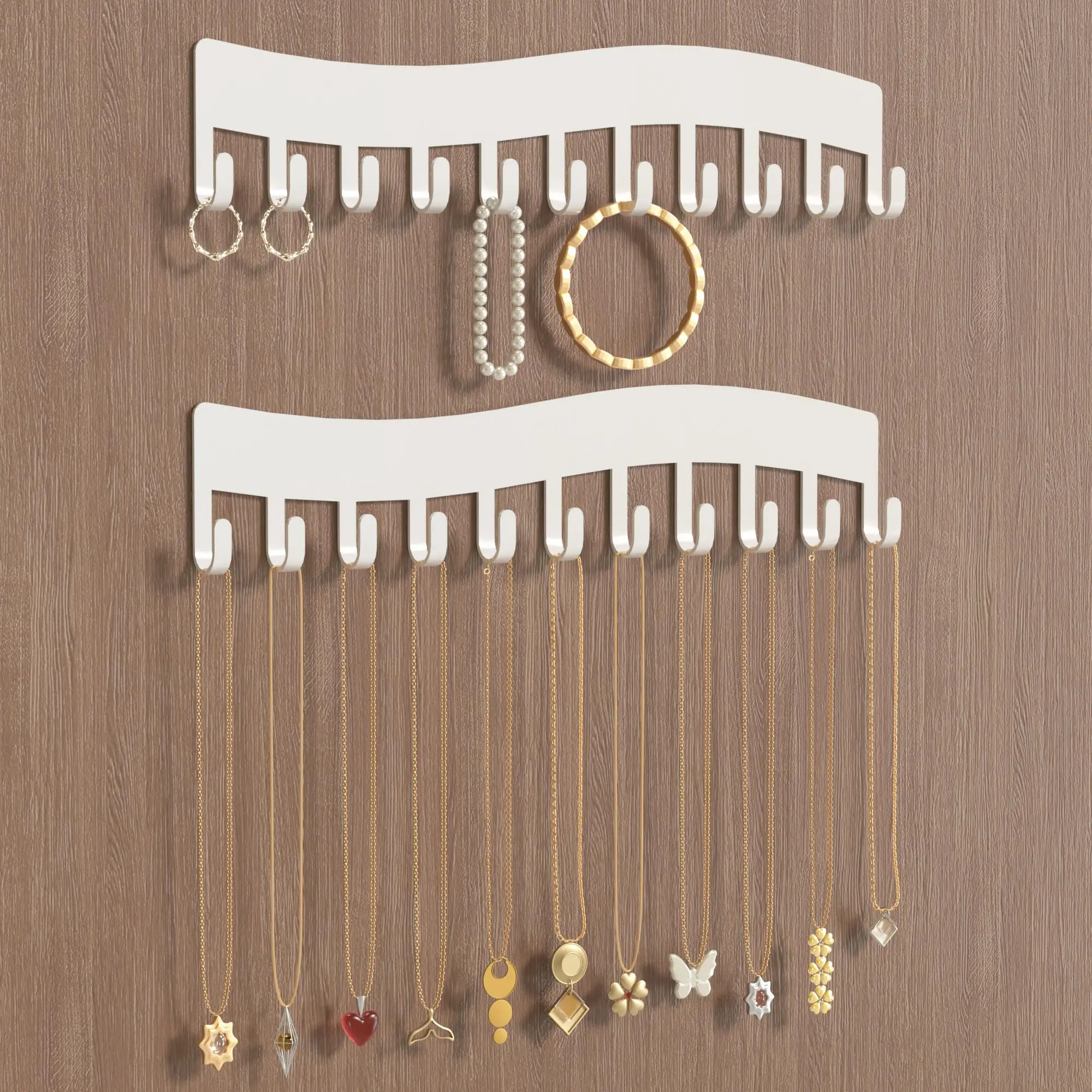 Wall Necklace Organizer Holder: Mounted Hanging Storage Necklaces Display Hanger White