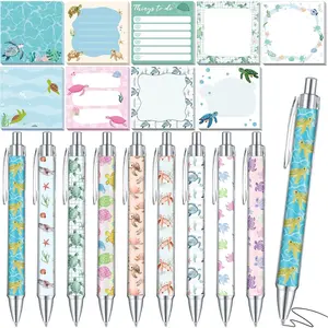18 count Turtle Desk Accessories, 9 Pads Cute Sticky Notes, 9 Kawaii Pens, 3 x 3 Inches Notepads Memo Pad for Office Supplies Meeting Students School Decor Teacher Gifts