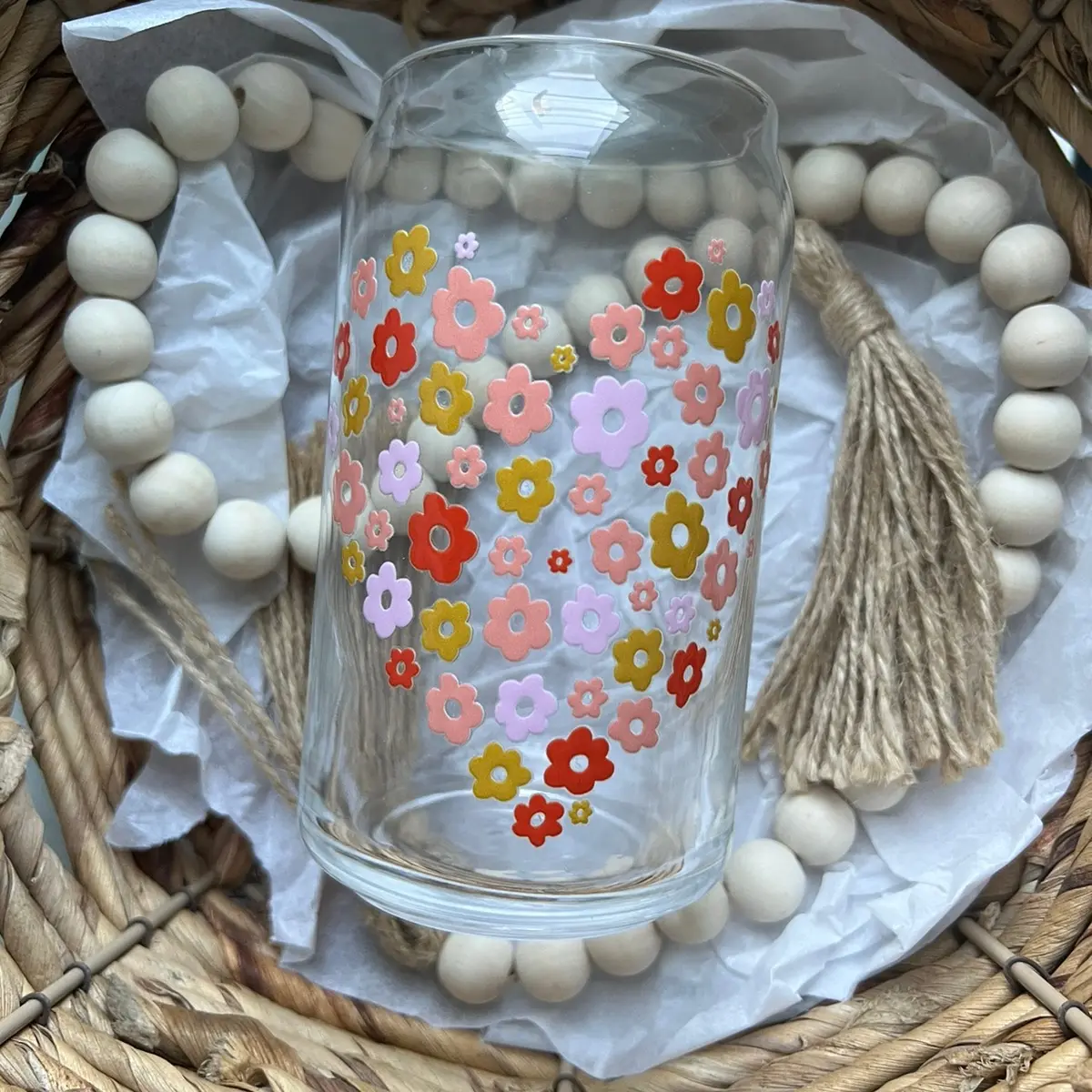 Flower hearts 16oz Libbey glass