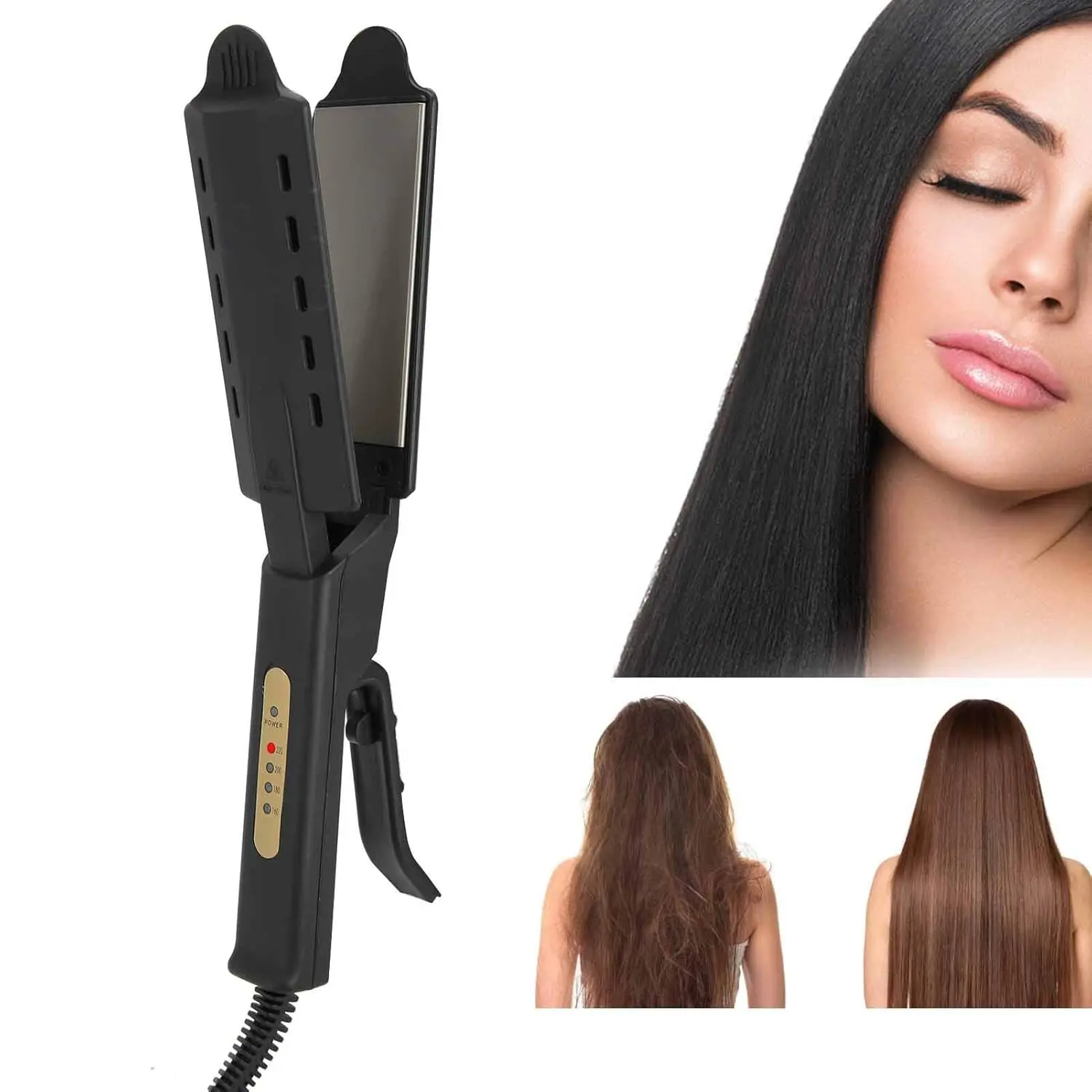 Hair Straightener, Professional Salon PTC Constant Temperature Technology Hair Styling Tools Flat Iron for Any Hair Type Auto Temperature Lock Black (US-Plug)