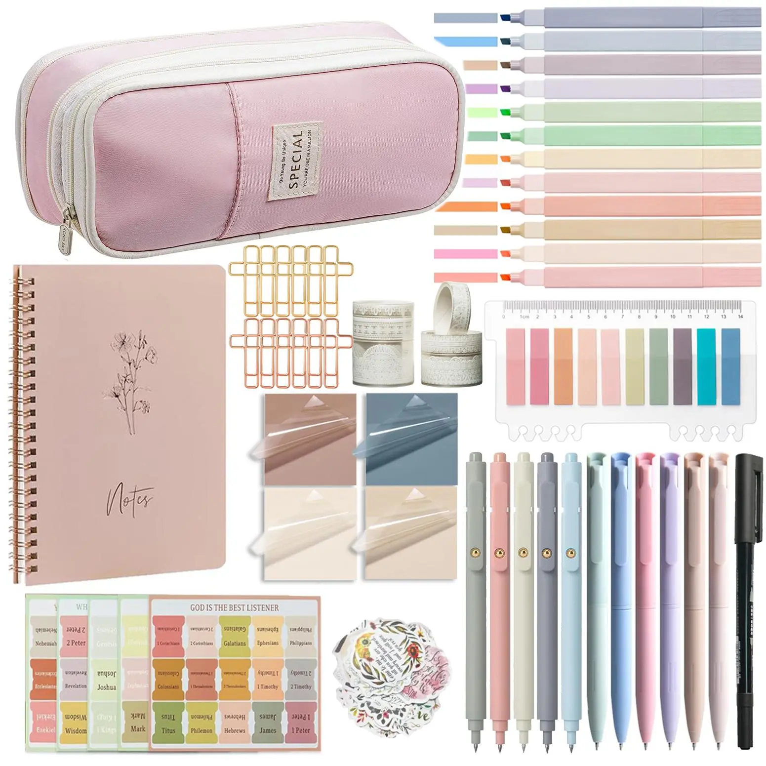 Bible Study Supplies Set, 1 Set Bible Study Supplies Set, Including Highlighter & Storage Bag & Sticky Note & Pen & Sticker, School Supplies, Student Essentials, Stationery Set, Study Materials, Classroom Supplies