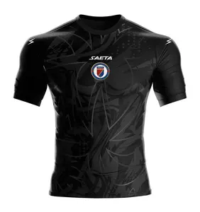 Men's Athletic Compression Shirt - Black Tribal Print Performance Soccer Jersey - Breathable Quick-Dry Workout Top for Gym & Sports