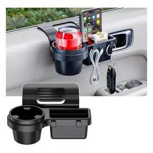 Car window organizer - multifunctional suspension bracket with cup holder, Car Cup Holders, phone slot, and small item pocket, suitable for headphones, keys - universal door accessories