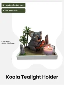 Koala Comfort Zone Tealight Candleholder Diorama Handcrafted Resincrete Fire & Water Resistant Cozy Glow for Bedrooms Living Rooms