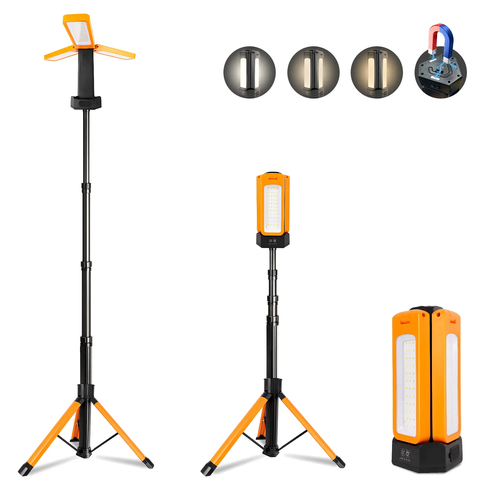 CuLiDing Rechargeable USB LED Work Light - Portable Flashlight with 74.8" Adjustable Tripod Stand, Cordless Camping Lantern, 3000 Lumens, 3 Color Modes, Detachable Magnetic Light, Carry Bag Included, Portable Led Flashlight, Usb Work Light
