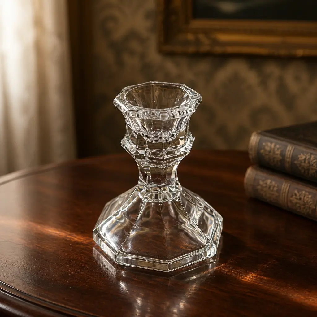 Elegant Glass Candle Holder with Hexagonal Design for Home Decor
