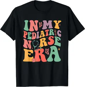 100% Cotton Groovy In My Pediatric Nurse Era School Nurse Week 2024 T-Shirt