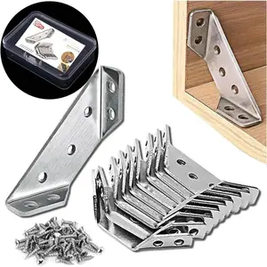 Furniture Corner Connector - 20PCS Universal Stainless Steel L Brackets for Wood,Hardware Metal Angle Bracket Corner Braces,L Bracket for Shelves,Table,Cabinet,Drawer,Corner Brackets for Wood