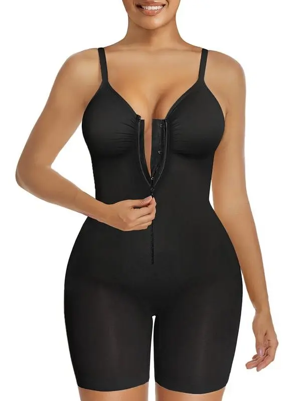 Second-Skin Women's Compression Bodysuit, Zip-Up Closure, Ultra Stretch Fabric, Breathable Mesh Design, Adjustable Tailored Fit for All-Day Daily Wear