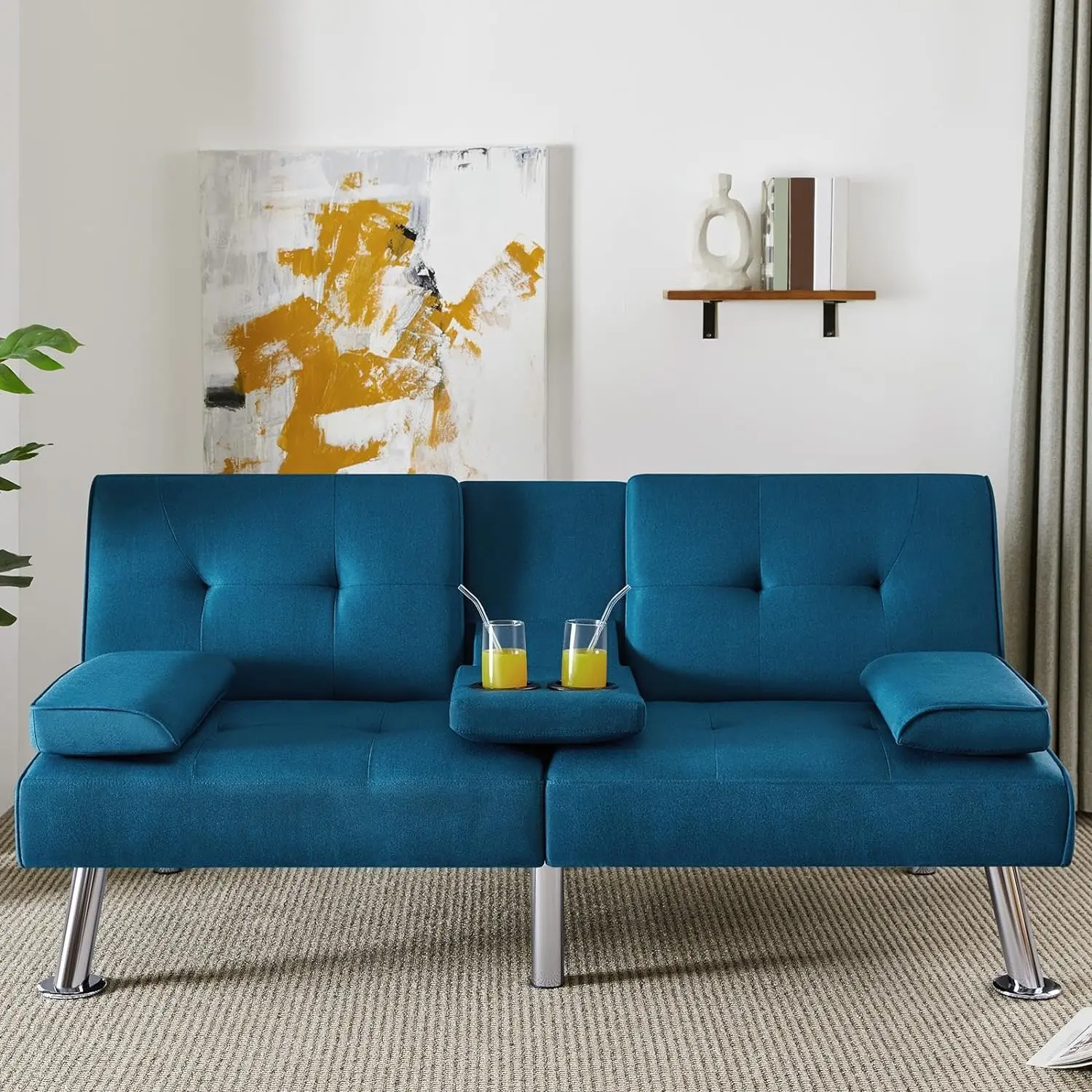 Couch Bed Futon Sleeper Sofa for Living Room | Blue Couch Bed Futon Sleeper Sofa for Living Room | Blue