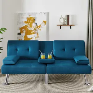Couch Bed Futon Sleeper Sofa for Living Room | Blue Couch Bed Futon Sleeper Sofa for Living Room | Blue