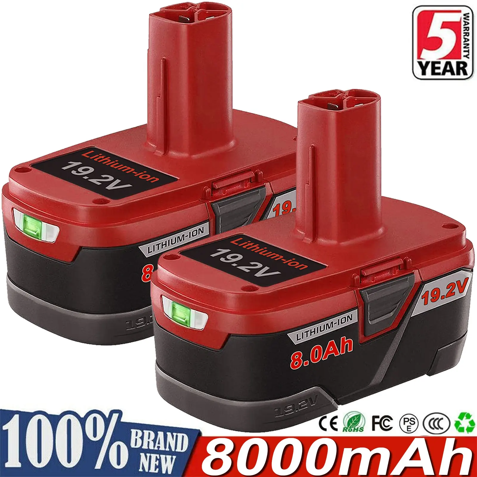 2-Pack 19.2V 8.0Ah Li Ion Upgraded Power Tool Battery Replacement for Craftsman C3 DieHard XCP Cordless Tools (Compatible with 11375, 11570), Li Ion Battery, Upgraded Battery Replacement