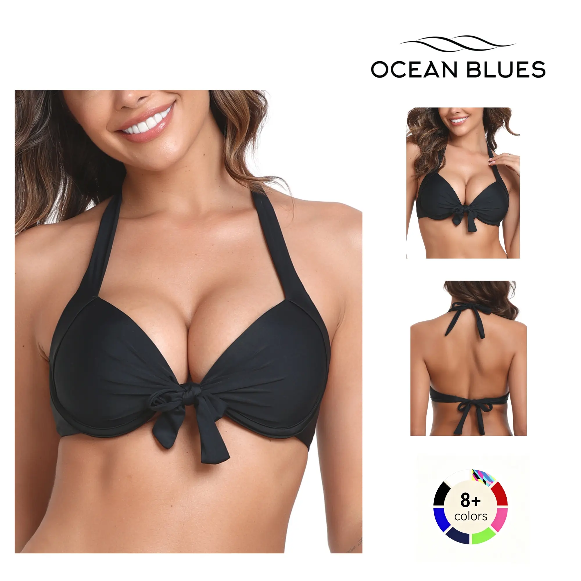 Ocean Blues Women's Push Up Bikini Top Halter Swimsuit Top Beach Swimwear Clothes