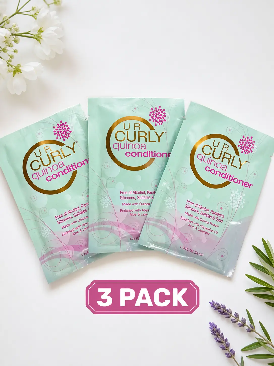 UR Curly Hair Argan Oil Deep Conditioner - Alcohol-Free Lavender & Licorice Conditioning Haircare for Adults, 1.75oz (3 Packs), Suitable for All Hair Types, Curly Locks, All Types, Daily Use, Artificial Color Free
