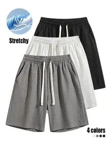 Men’s solid pocket shorts, lightweight breathable shorts, stylish striped design, casual breathable comfortable shorts, suitable for daily leisure walks or exercise, running, and fitness training, men’s all-season shorts.