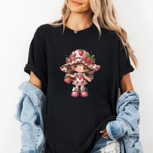 Little girl patterned print, women's printed round-neck T-shirt, summer casual short-sleeved shirt, women's essential daily top, men's and women's universal T-shirt