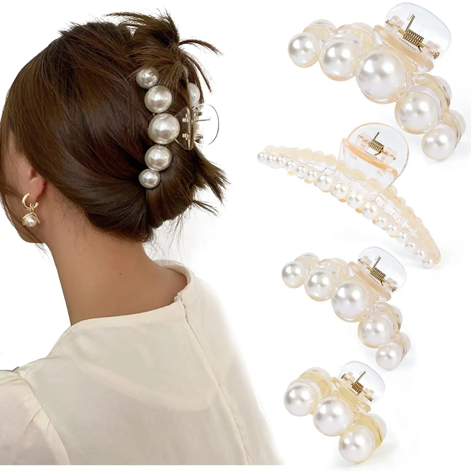 4 count Large  Hair Claw Clips for Women Girls, Hair Barrette Clamps for Thick Thin Hair, Fashion Hair Accessories Headwear Styling Tools for Party Wedding