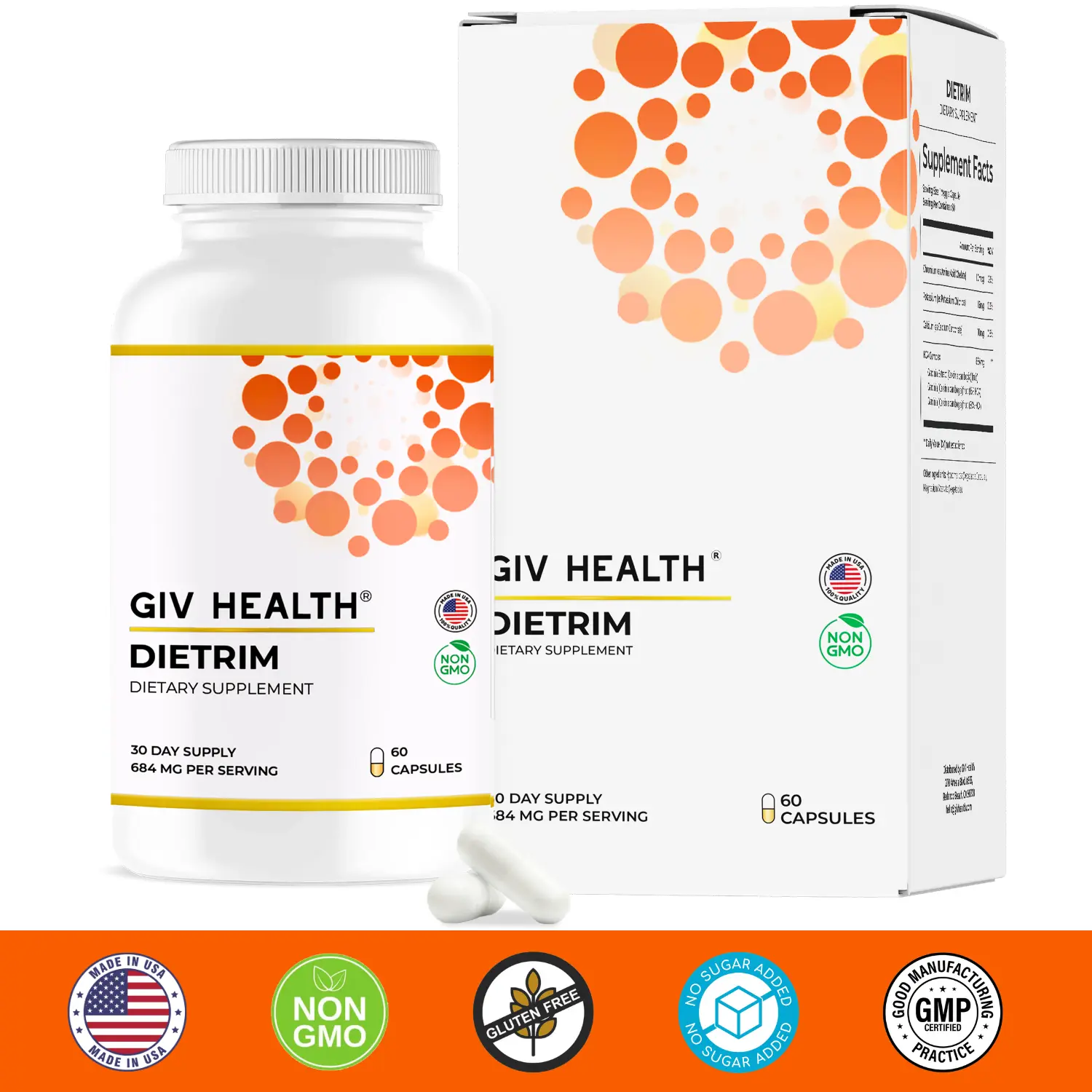 GIV HEALTH Dietrim - Advanced Food Noise, Natural Energy & Focus Dietary Supplement, 60 Capsules, Vegan, Non-GMO, Gluten-Free, Caffeine-Free, Made in USA - Edible