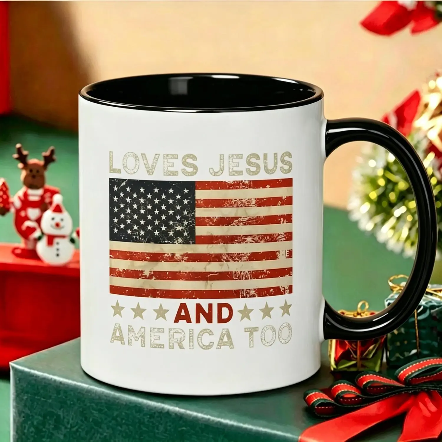 Women's American Flag Print Reusable Coffee Cups Vintage Trendy Ceramic Cup f1pc 11Oz Ceramic Mug