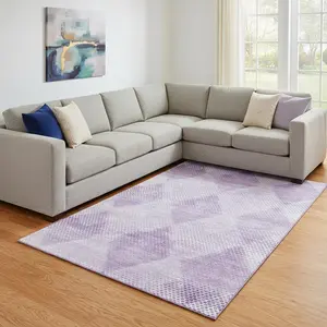 HomeRoots 648202 10 x 14 ft. Lavender & Ivory Geometric Transitional Washable Machine Made Rectangle Area Rug with UV Protection