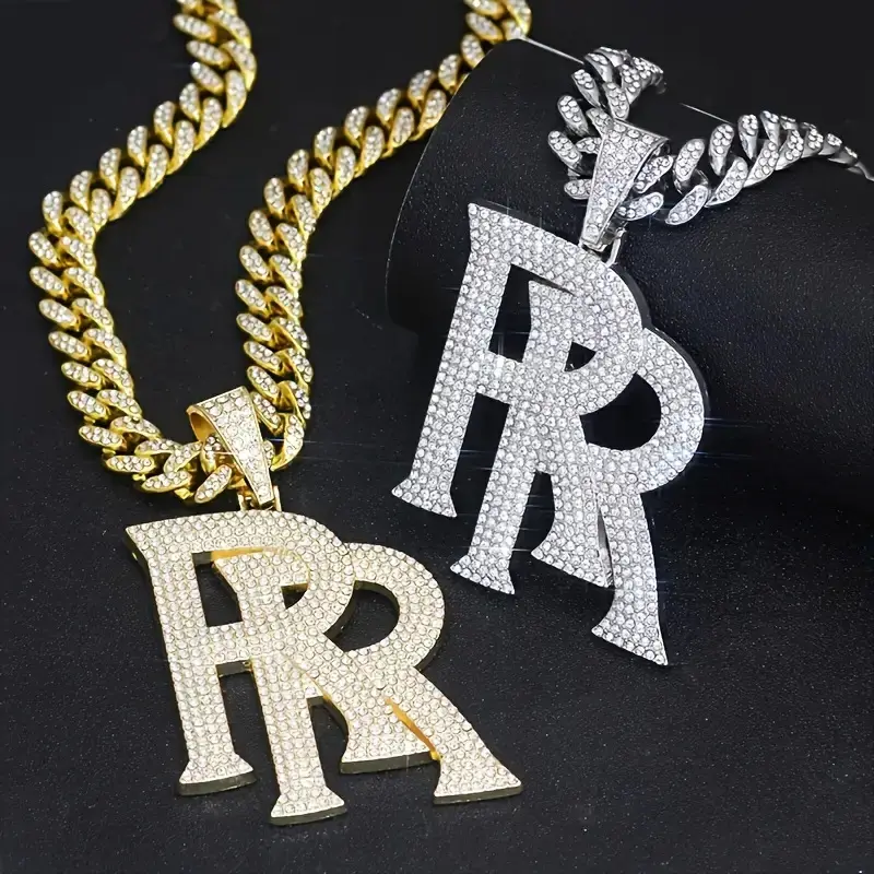 Hip Hop Pendant Large Double R Letter Exaggerated Alloy Pendant Gold Cuban Necklace for Men Gift for Girlfriend