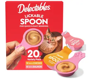 Delectables Lickable Spoon Handheld Wet Cat Treats Made with Real Chicken & Salmon, Quick & Easy Creamy Puree, Mess Free, Grain-Free, No Added Fillers, No by-Products, Variety Pack, 20ct