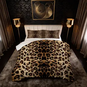 Leopard Print Comforter Set, 2/3 PCS (1 Comforter + 1/2 Pillowcases) Sexy Leopard Print Bedding Set, U-Shaped Stitched Soft Lightweight Bed Linen, HD Digital Print, All-Season Use, Suitable for Bedroom & Guest Room Decoration