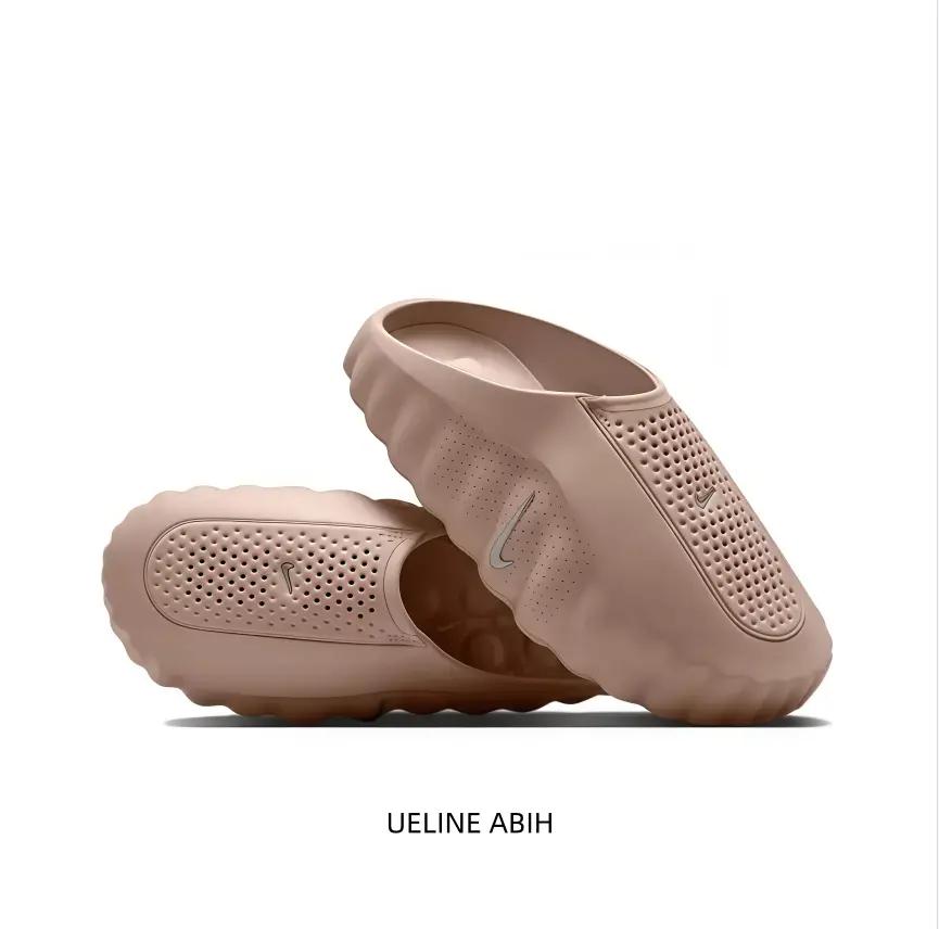 Nude Khaki Thick‑Platform Slide Sandals Soft EVA Upper Breathable Perforated Surface Wavy Anti‑Slip Outsole Cushioned Footbed Unisex Summer Daily Casual Slippers