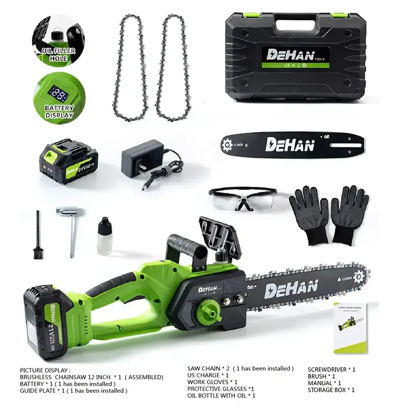 DEHAN 6/8/12 Inch Mini Chainsaw – Cordless Electric Saw with 2 Batteries, Lightweight for Women & Beginners | Easy Tree Trimming Tool, . Chainsaw Eve