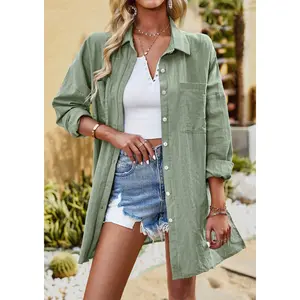 Cotton Over-sized Button Front Long Sleeve shirt - Women loose fit Cotton Top Cover UP- women cotton blouse - Women Cotton Shirt