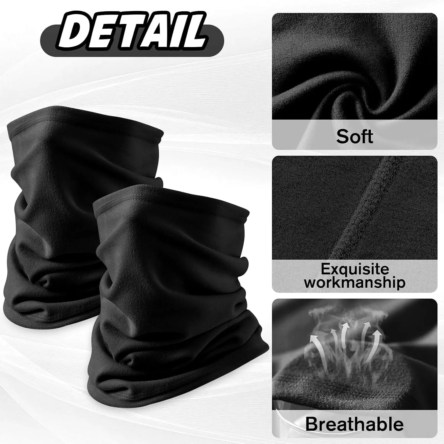 2 Pack Winter Neck Gaiter, Windproof and Warm Face Cover Scarf, Double-Layer Fleece Neck Gaiter for Skiing & Snowboarding, Unisex Thermal Cold Weather Gear