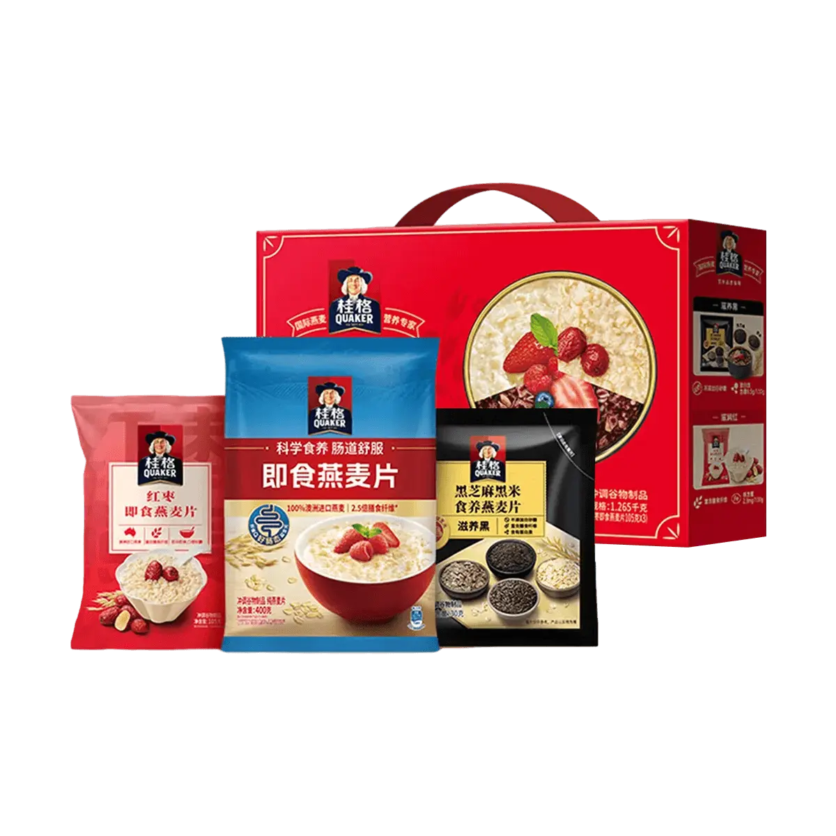 Quaker Select Oats Gift Box 1265g - Instant Oatmeal, Black Sesame & Rice, Red Date Flavors - Chinese New Year Essentials, Healthy Breakfast Cereal