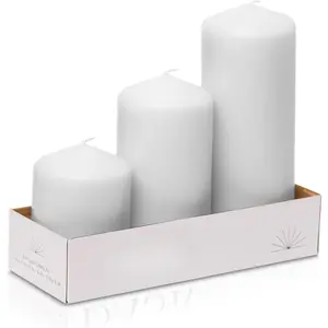 Cone Top Pillar Candles - Elegant White Candles - Set of 3 White Pillar Candles - 3"x4", 3"x6", and 3" x8 -  and Dripless Decorative Candles for  Decor and Relaxation