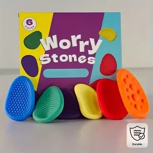 6-Piece Colorful Sensory Fidget Stones Set, Soft Elastic Texture, Stress Relief Decompression Squeeze, Office Relaxation, Learning Gift, Durable Washable
