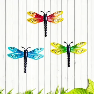 3 Pack Colorful Metal Dragonfly Wall Decor, Hand-Painted Outdoor Wall Art, Hanging Sculpture for Garden, Patio, Home Decor, Garden Sculptures Statues