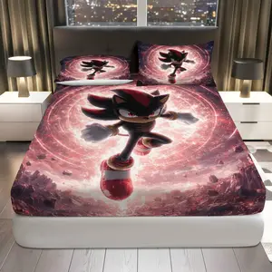 3Pcs Galactic Adventure Character Fitted sheet Three Piece Set (1*Fitted Sheet+2*Pillowcases, Coreless), Christmas theme, Gaming Bedding Set, Mattress protector Soft, Breathable
