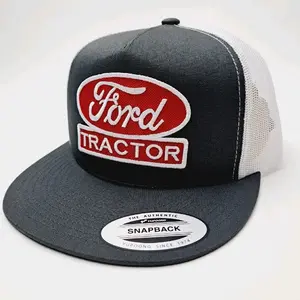Ford Tractor Flat Bill Trucker Mesh Snapback Cap Hat Gray White