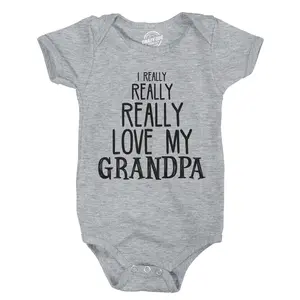 Baby Really Really Love My Grandpa Cute Funny Infant Creeper Bodysuit Funny Baby Onesies Dad Joke Clothes for Baby Funny Grandpa Onesie Novelty Onesie Light Grey