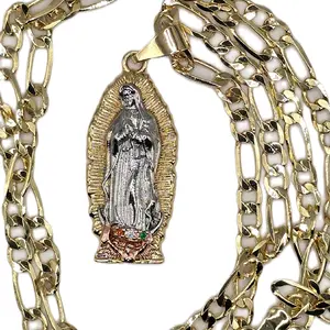 Gold Figaro Chain with Virgin Mary Pendant Religious Jewelry for Women and Men