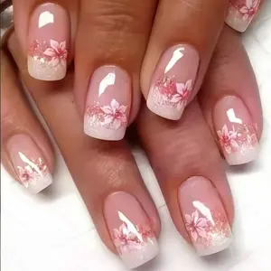 24pcs Medium-Length Square Wearable Nails, Easy to Apply, Durable, Daily, Party, Creative Nail Art, Includes Jelly Glue and Scrubber