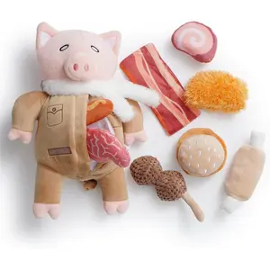 9-in-1 Pig Plush Dog Toys, Funny Piggy Puzzle Toy with 8 Pork Food Squeaky & Crinkle Toys, Dog Training Toys, Stimulating Enrichment Toys for Small Medium Dogs