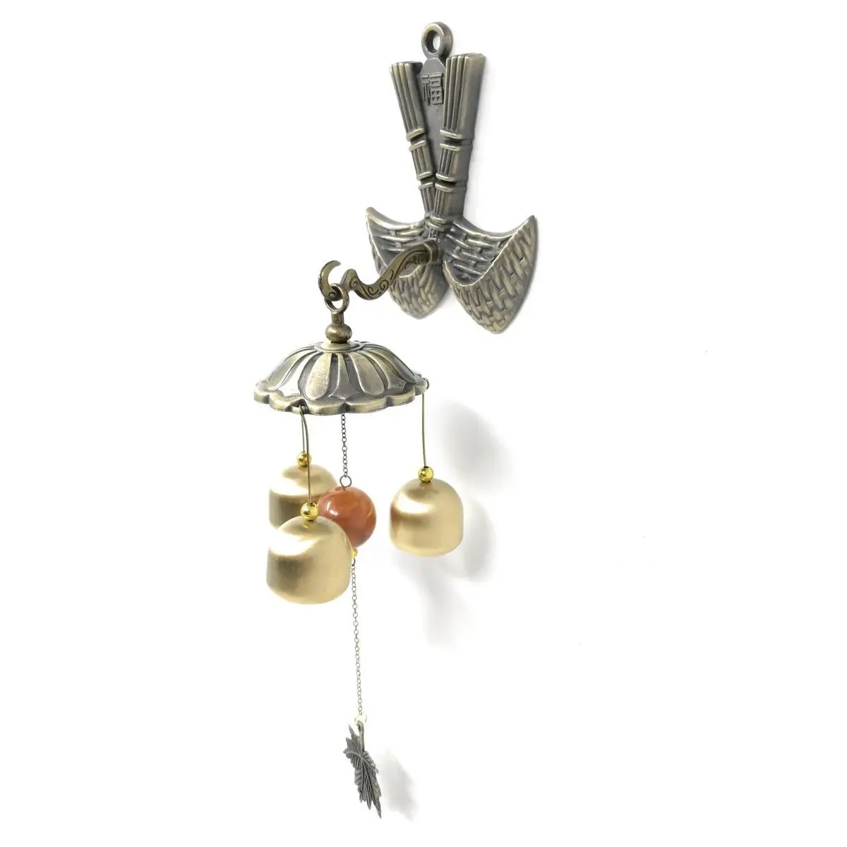 THY COLLECTIBLES Brass Feng Shui Wind Chime Ornament - Chinese Fu (Fortune) Design, Easy-to-Mount Magnet, No Screw No Tool Installation, Indoor Outdoor Home Decor, All Occasions Perfect Gift, Chimes