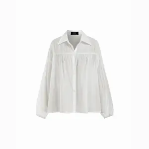 Cider Chiffon Puff Sleeve Sheer Draped Oversized Blouse