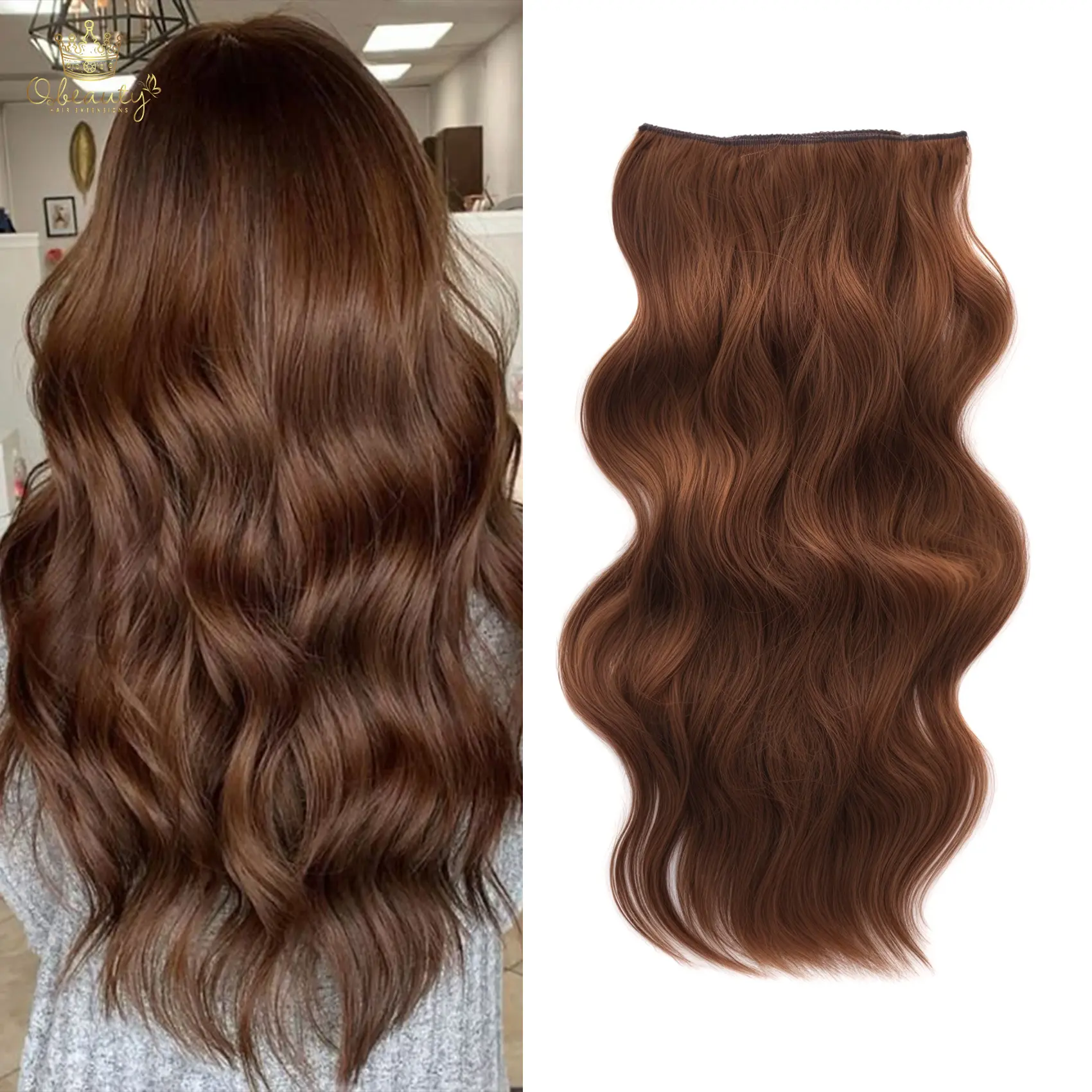 Qbeauty Women's Glueless Curly Clip-In Synthetic Hair Extensions, 4PCS Golden Brown Long Thick Double Weft Synthetic Hair Pieces, 190g 30% Lighter Breathable Hairpiece for Busy Lifestyle, No Slipping, With Gift Box #summervibes, Curly Hair Extensions