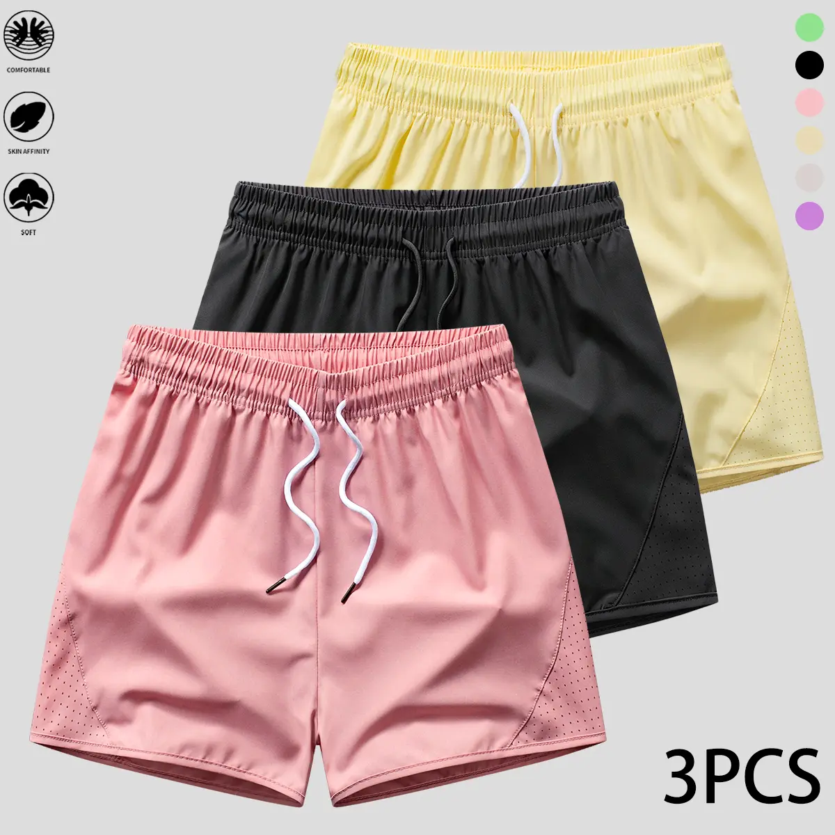 3-piece set for women’s sports and casual wear; soft and breathable; suitable for leisure activities, everyday wear, running workouts, and vacations; includes women’s shorts; summer women’s clothing.