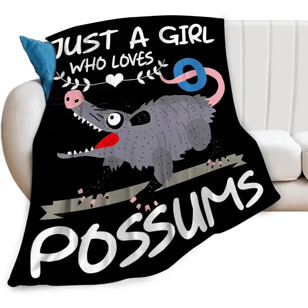 Opossum Blanket Super Soft Warm Fluffy Flannel Just A Girl Who Loves Possums Throw Blanket Cozy Fuzzy Plush Funny Opossum Stuffed Blankets Gift for Boys Girls Kids Teens Adults 80"x60"